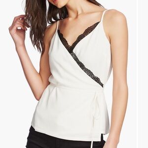 Women's White Lace Trim Wrap Top